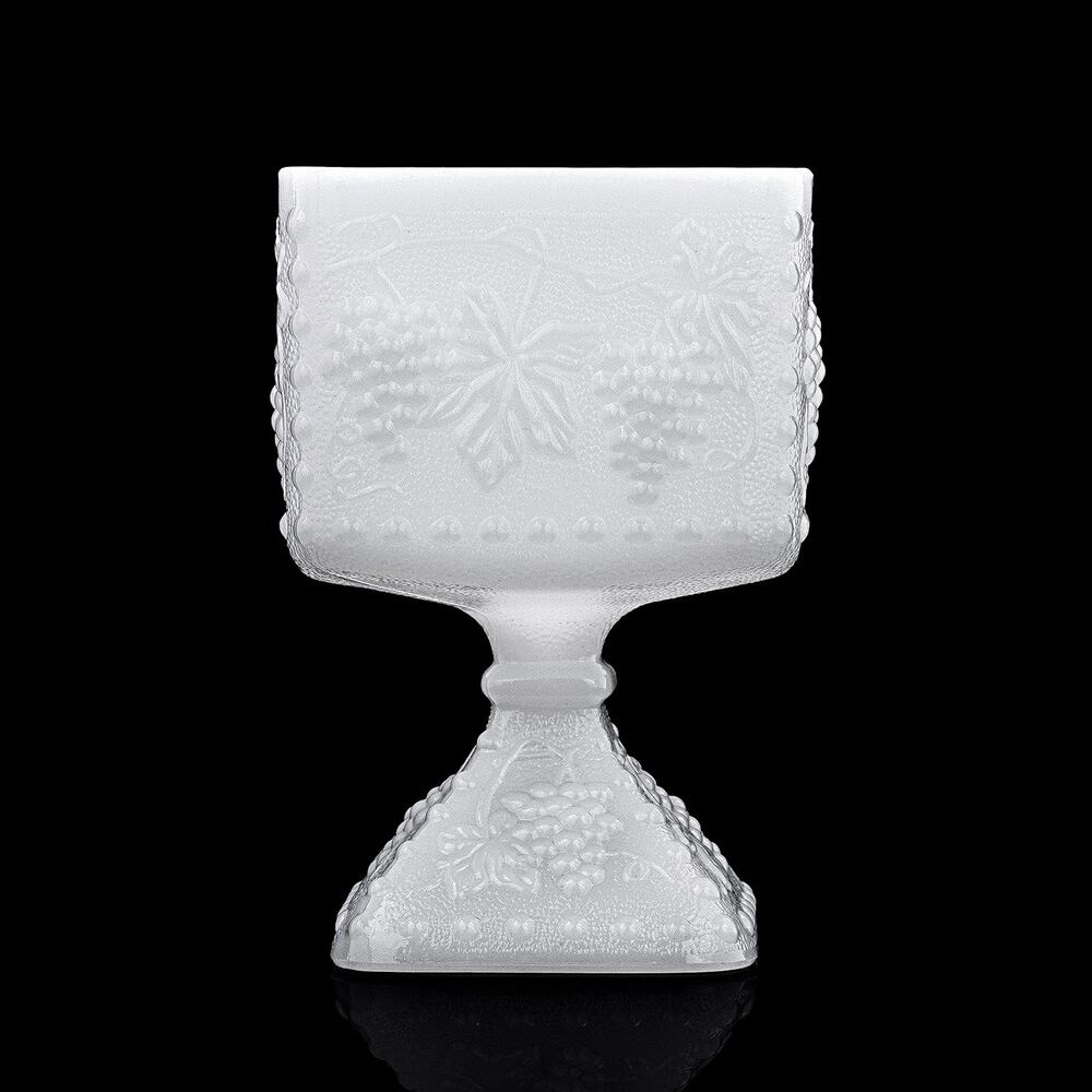 Vintage 50s Anchor Hocking Milk Glass Square Pedestal Dish Embossed Grape Leaf